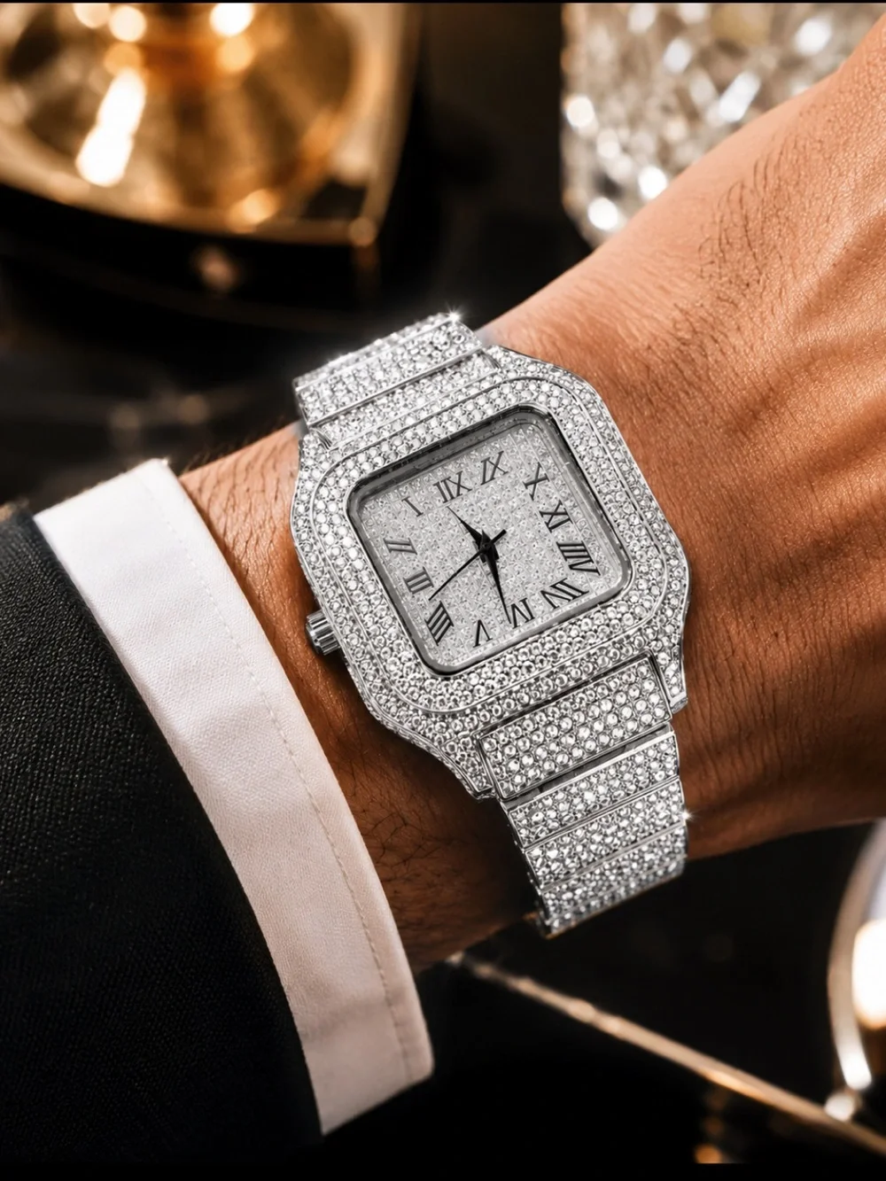 VVS Bustdown Simulated Diamond Stainless Steel Watch Iced Out Luxury Hip Hop